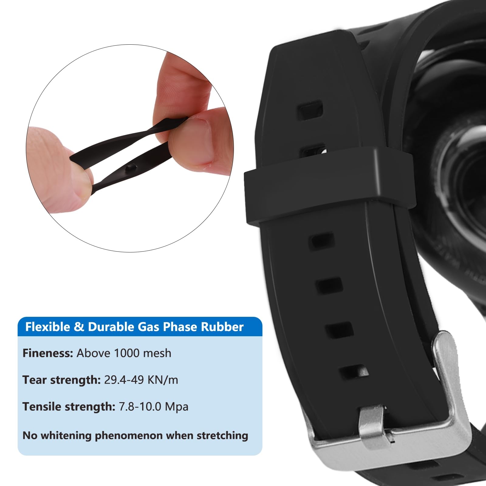 6 Pcs Watch Band Keepers 16-26mm Black Silicone Loops Strap Holder for Watches