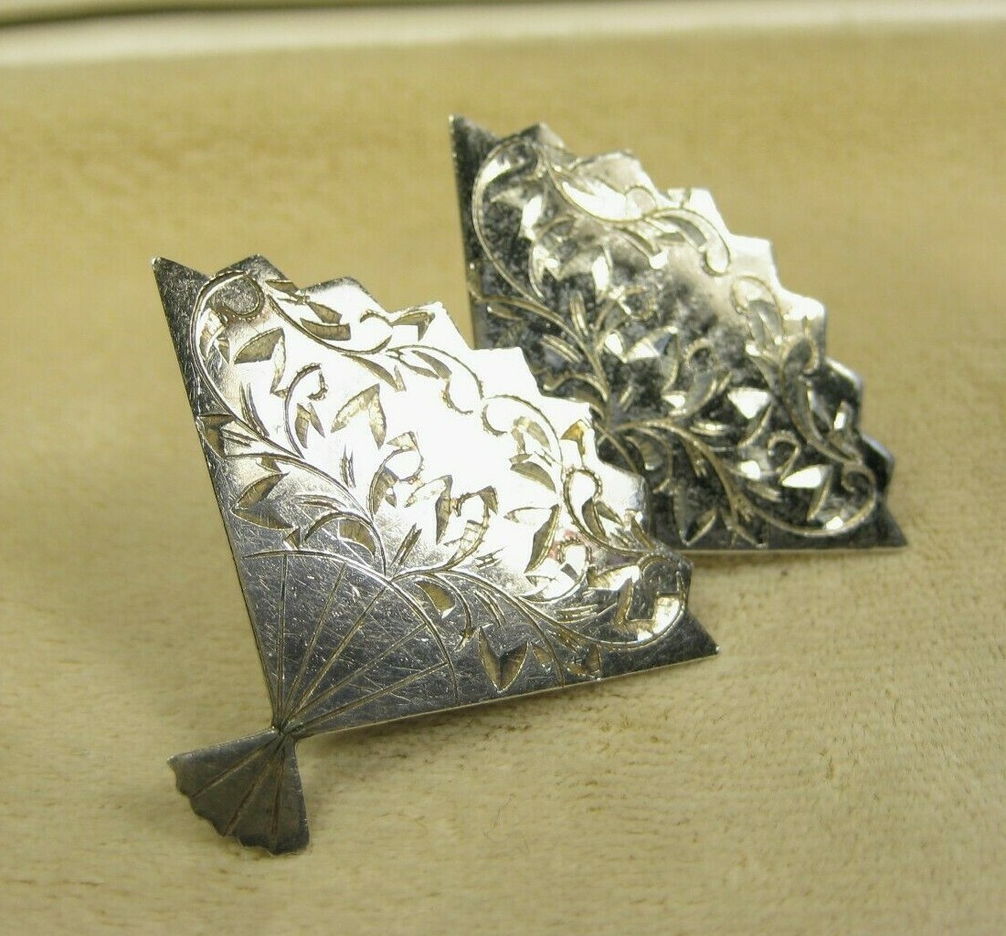 Vintage Sterling Silver Japanese Folding Sensu Fan Screw Back Earrings