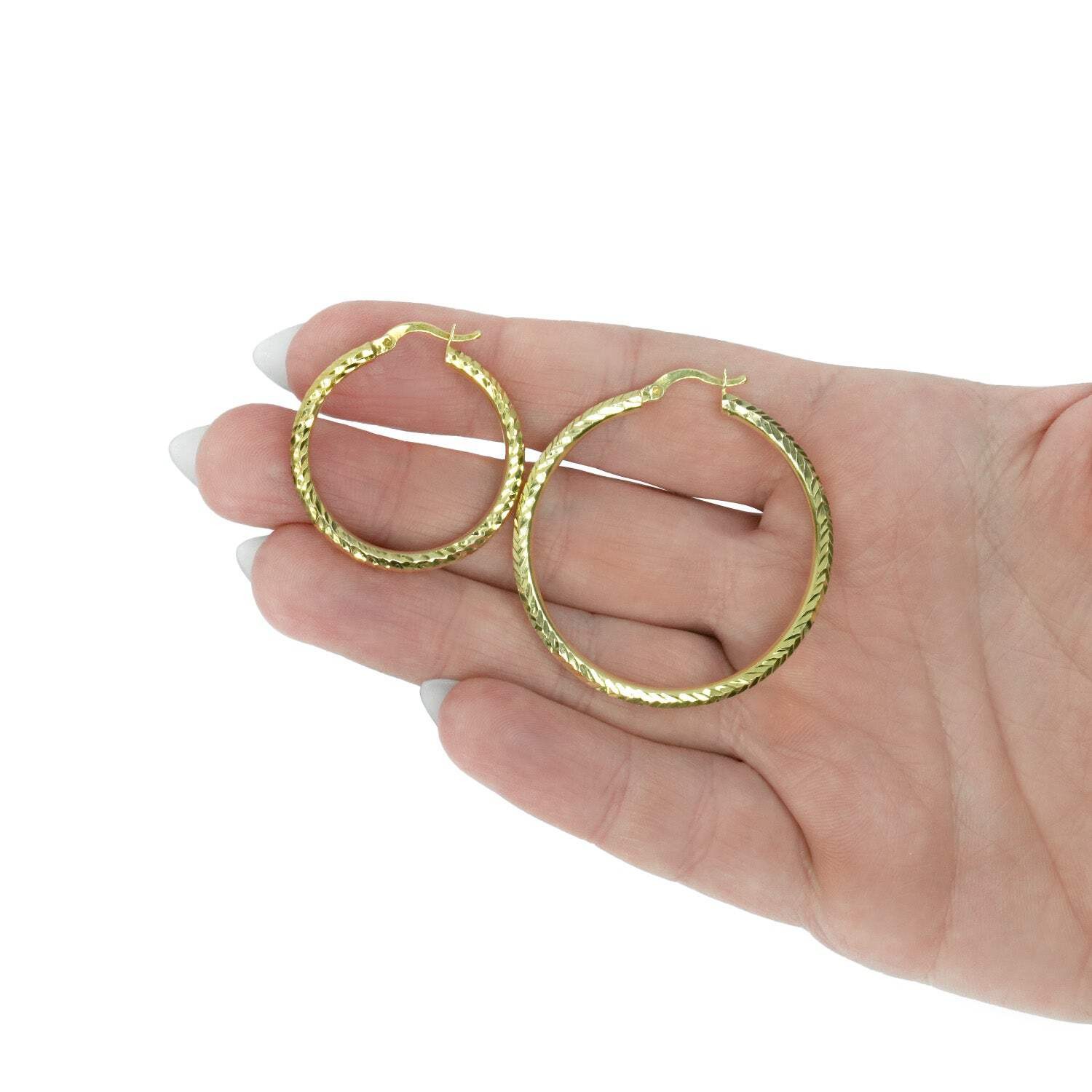 14K Yellow Gold-Filled Textured Hoop Earrings 30mm, 41mm