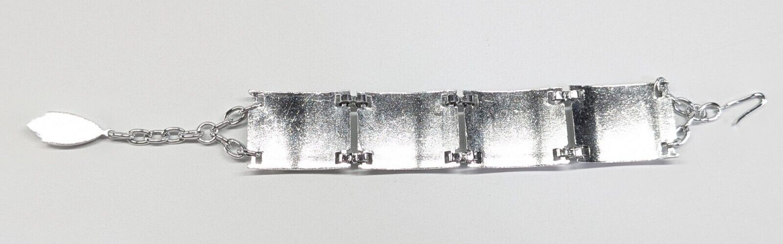 VTG Silver Tone Germany Geometric Pattern Adjustable Lightweight Panel Bracelet