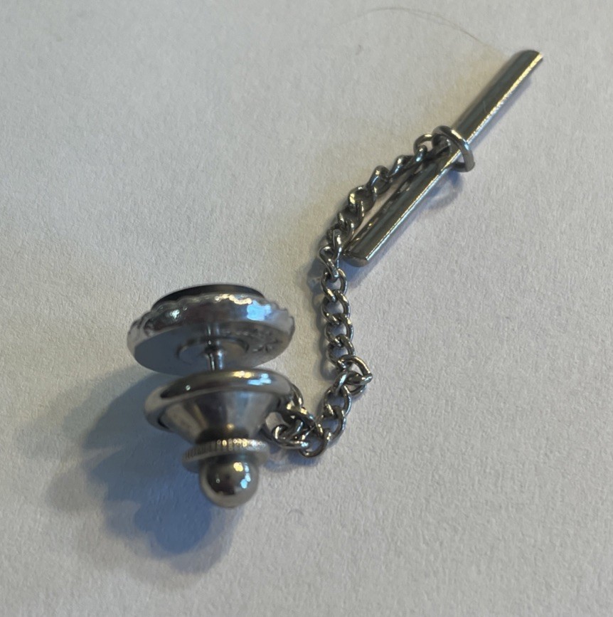 Vintage Tie Tack Silver Tone Black Stone Stick Pin Chain Lapel Pin Men’s Classic