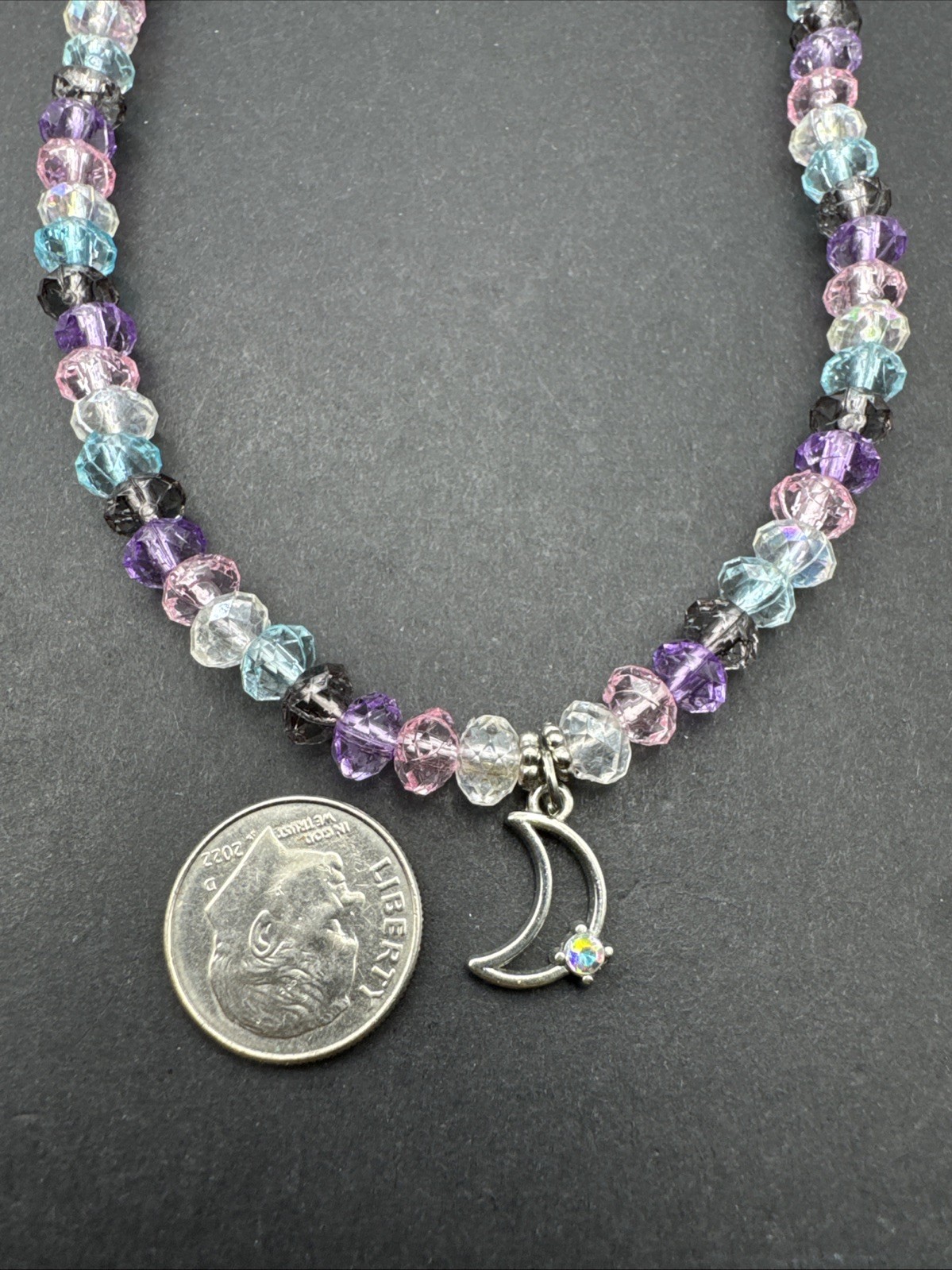 Stretch Choker Pastel Beads With Moon Iridescent Bling FREE SHIPPING!