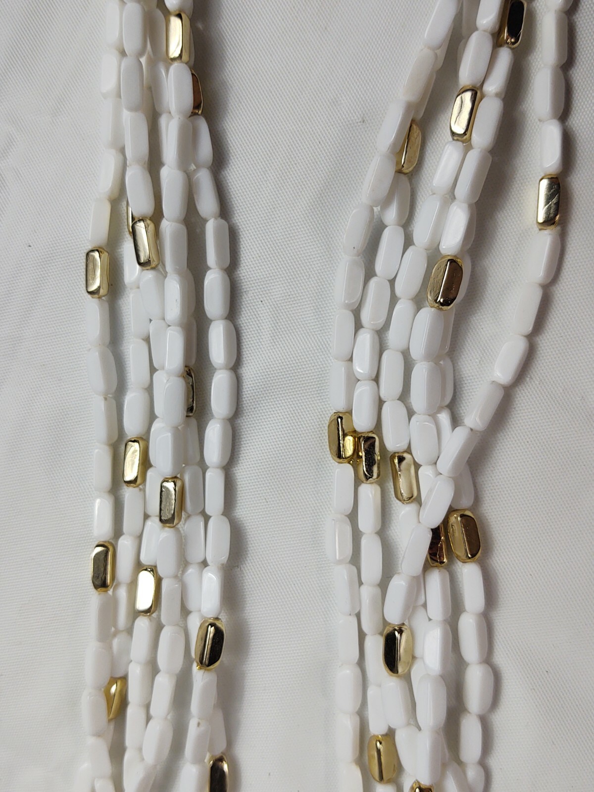 Vintage 6 Strand White & Gold Tone Bead Necklace Women’s Costume Jewelry
