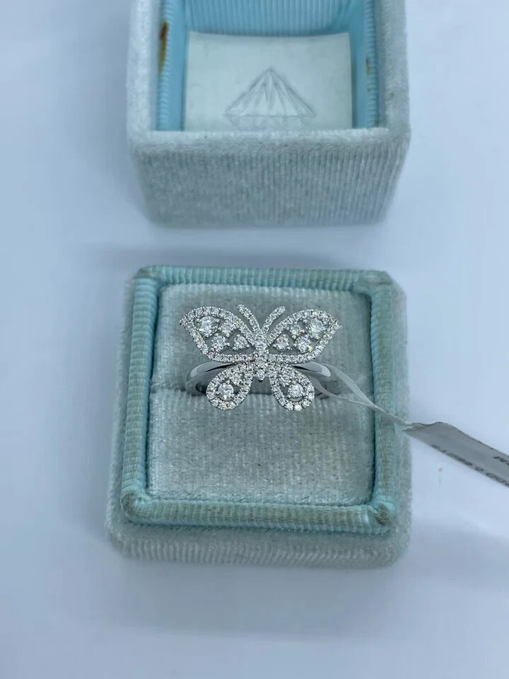 2Ct Real Moissanite Butterfly Engagement Ring 14K White Gold Plated Silver