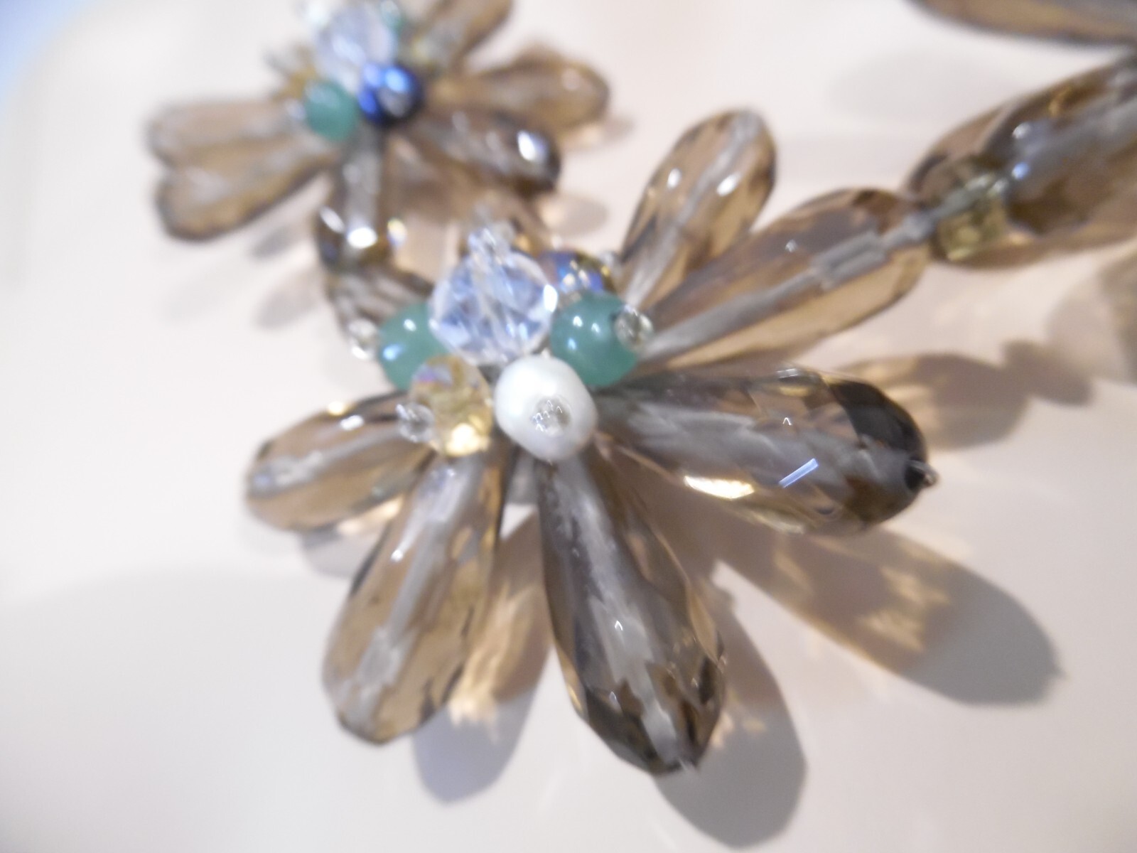 Beaded Cluster Statement Necklace Gemstone and Crystal Art Glass- Gorgeous! Wow!