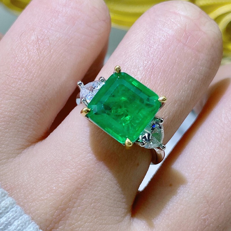 New 10mm Square Neon Green Citrine Topaz Gemstone Charm Women Silver Ring