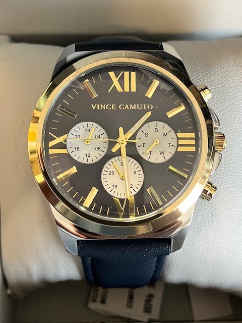 Vince Camuto Quartz Dress Navy PU Leather Two-Tone Metal Alloy Watch