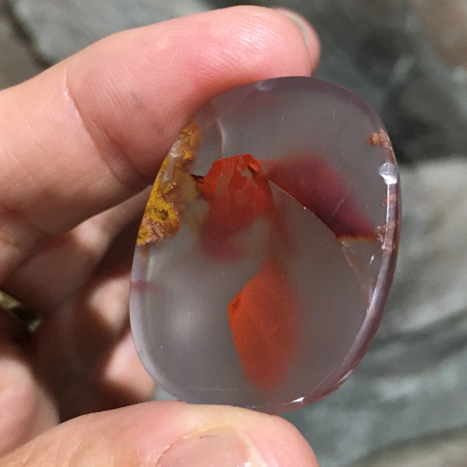 33.45x28x5.4mm Fine Kazakhstan Agate Cabochon Red Flower Collector’s Stone