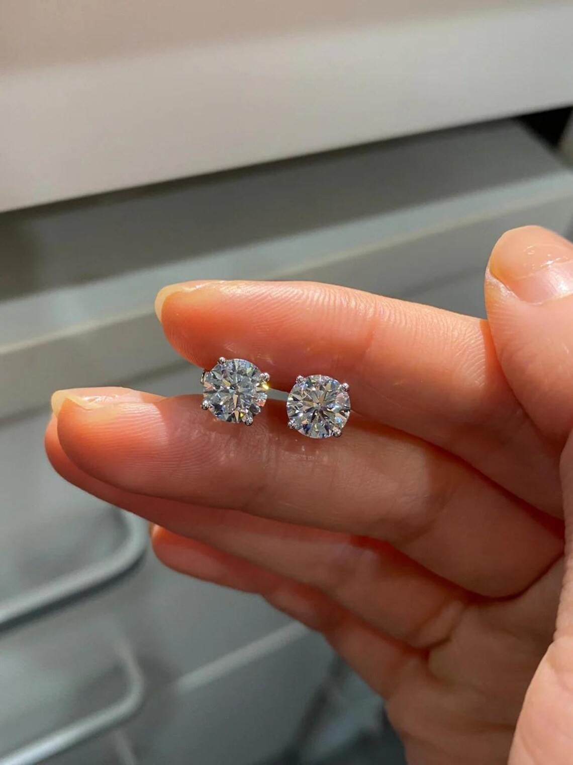 1.60CT Round Cut Earring & 2.15 CT Radiant Cut White VVS1 Diamond Ring