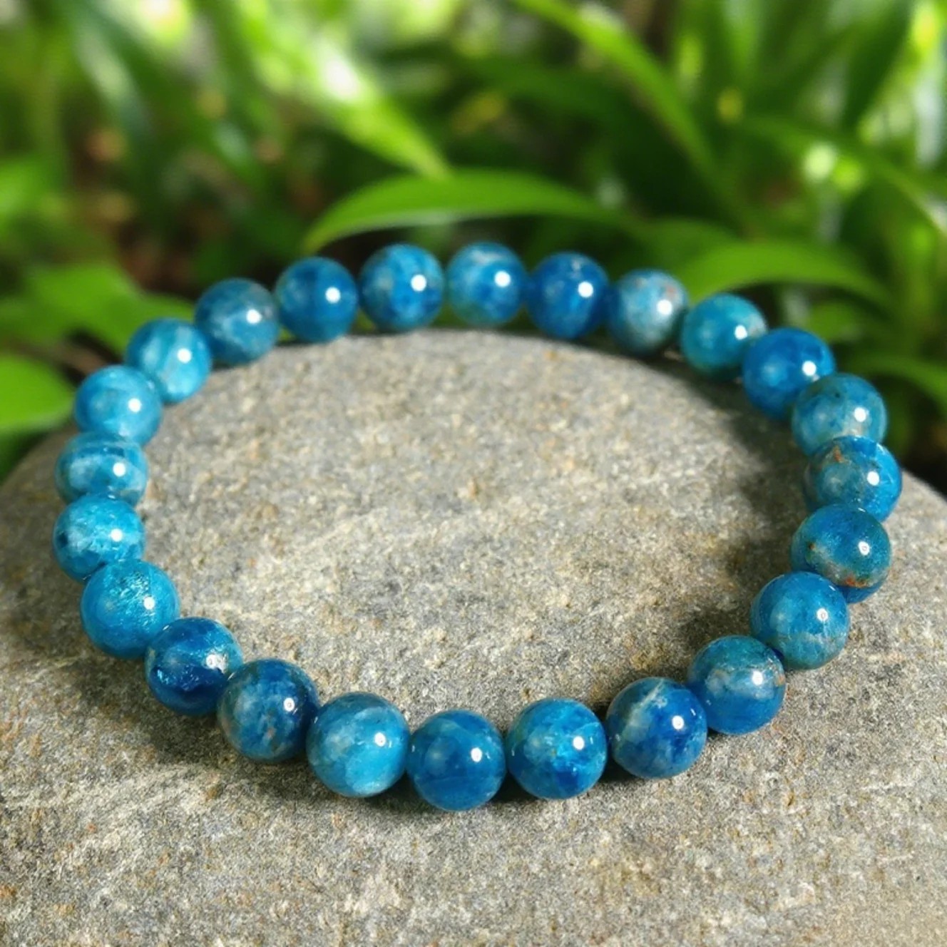Natural Blue Apatite Beaded Bracelet Blue Gemstone Stretch Bracelet Handmade
