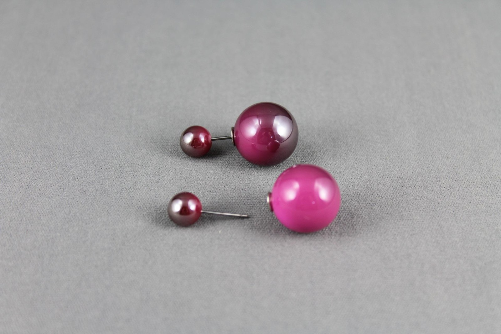 fuchsia front back earrings double ball post stud stick reversible ear jacket