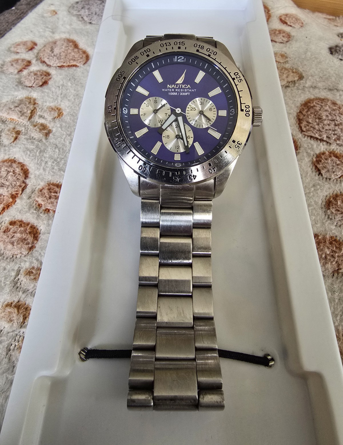 Nautica Men’s Sport Quartz Watch Blue/Silver Dial Steel Bracelet Date 100m