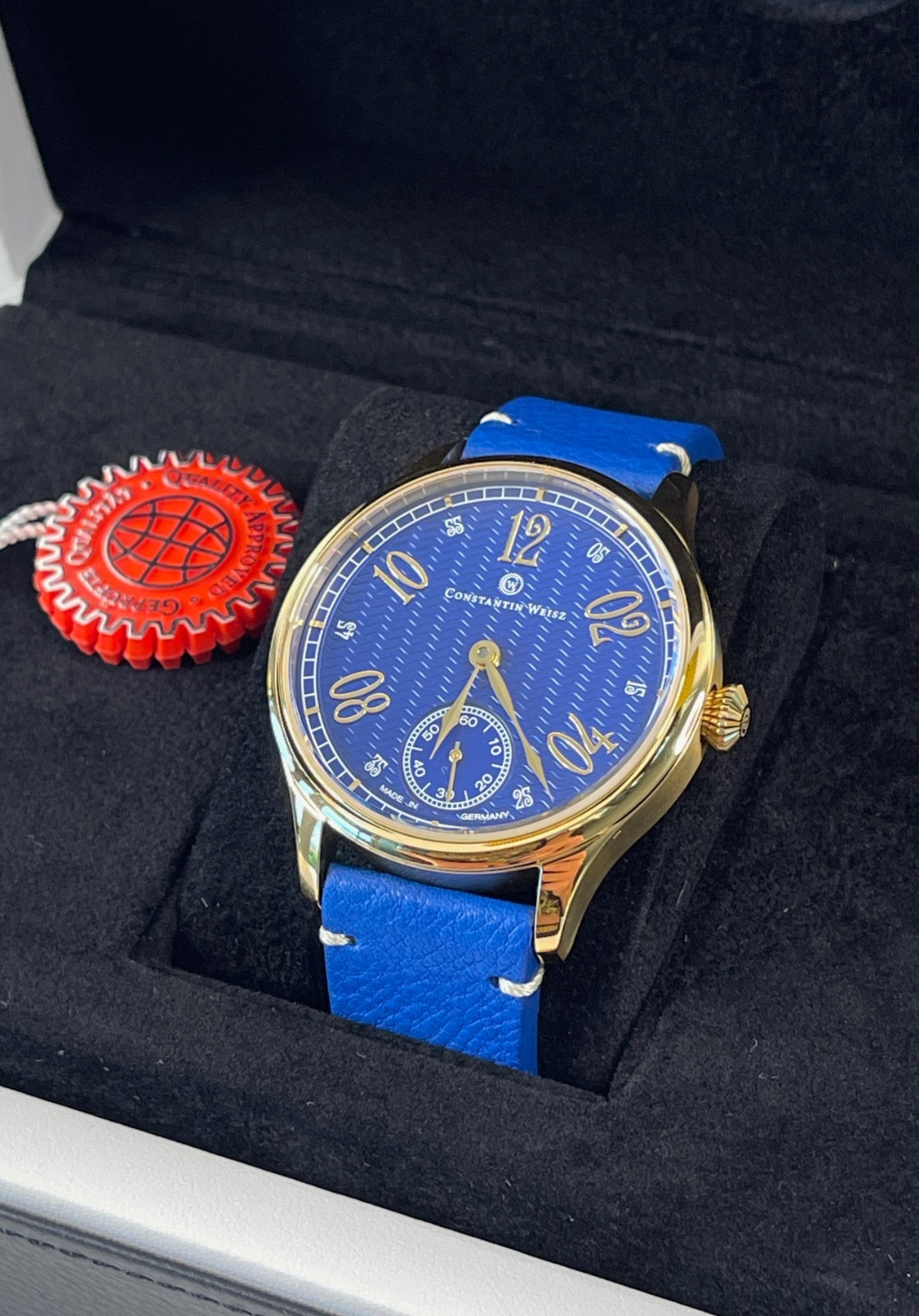 New Constantin Weisz Big Dresser Gold / Blue Dial Men’s German Watch MSRP $1499