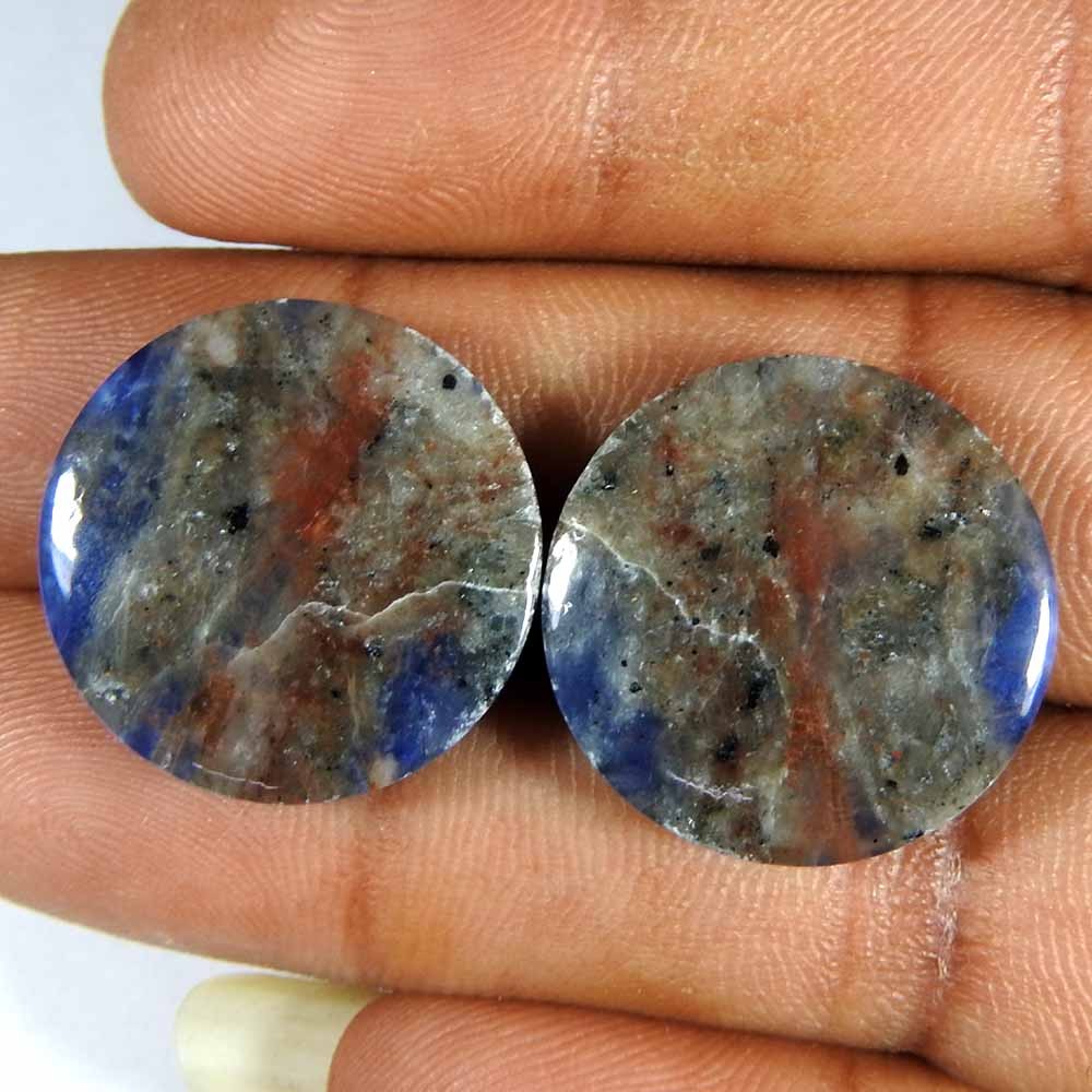 33.85Cts100%Natural Designer Blue Sodolite Pair Round Cabochon Gemstone