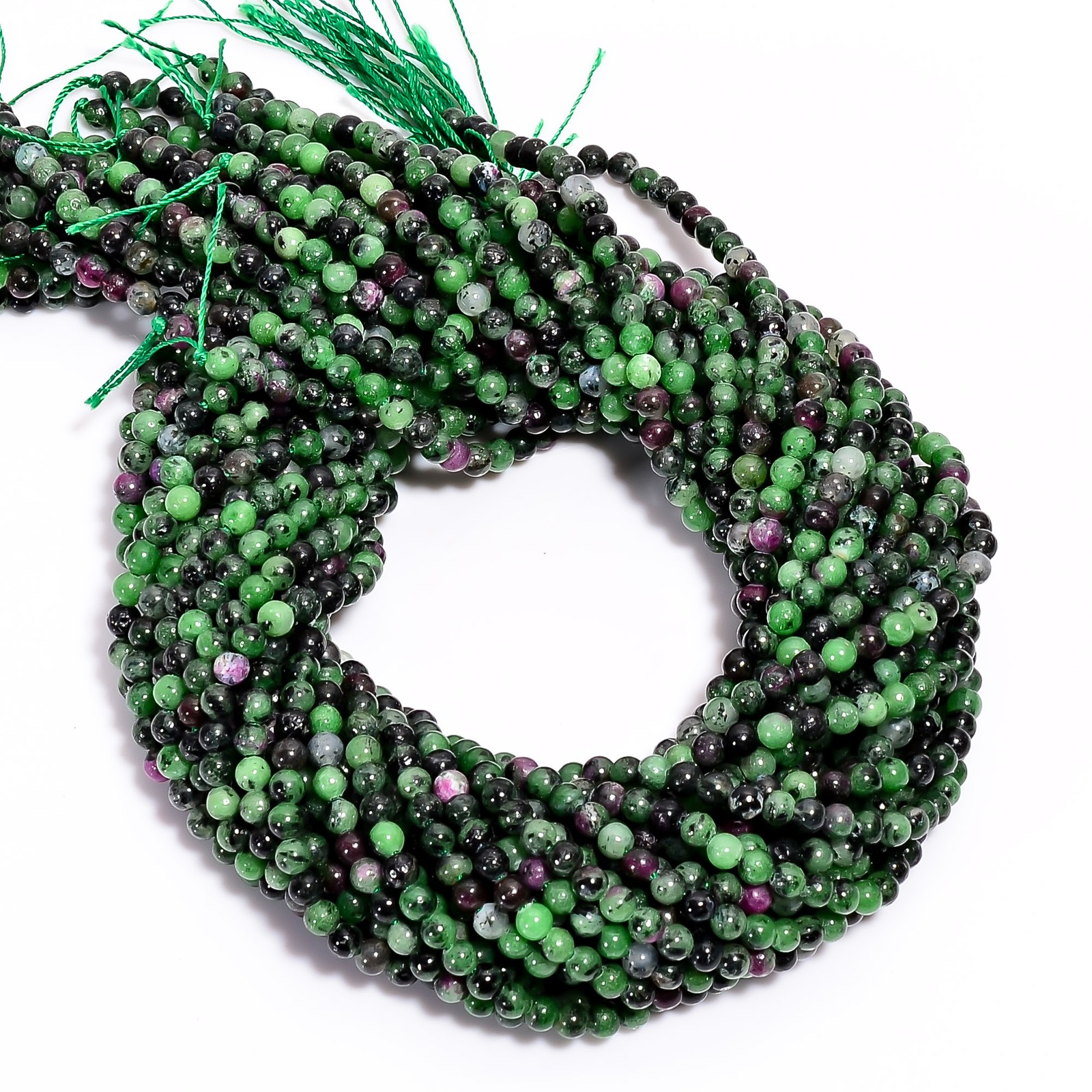 Natural Ruby Zoisite Gemstone Round Shape Smooth Beads 4X4.5 mm Strand 15″ UB627