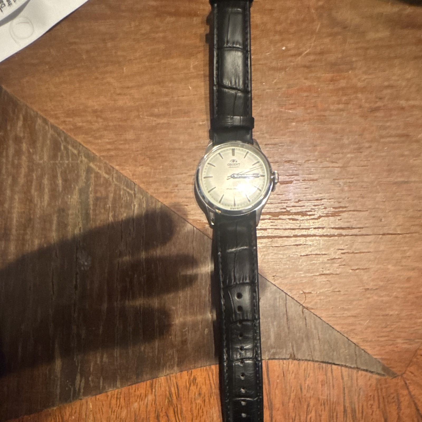 Orient Bambino 38mm White Dial Black Leather Strap Watch for Men (RA-AC0M03S10B)
