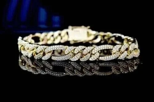 7.85 Ct Round Cut Simulated Diamond Cuban Link Bracelet 14K Yellow Gold Plated