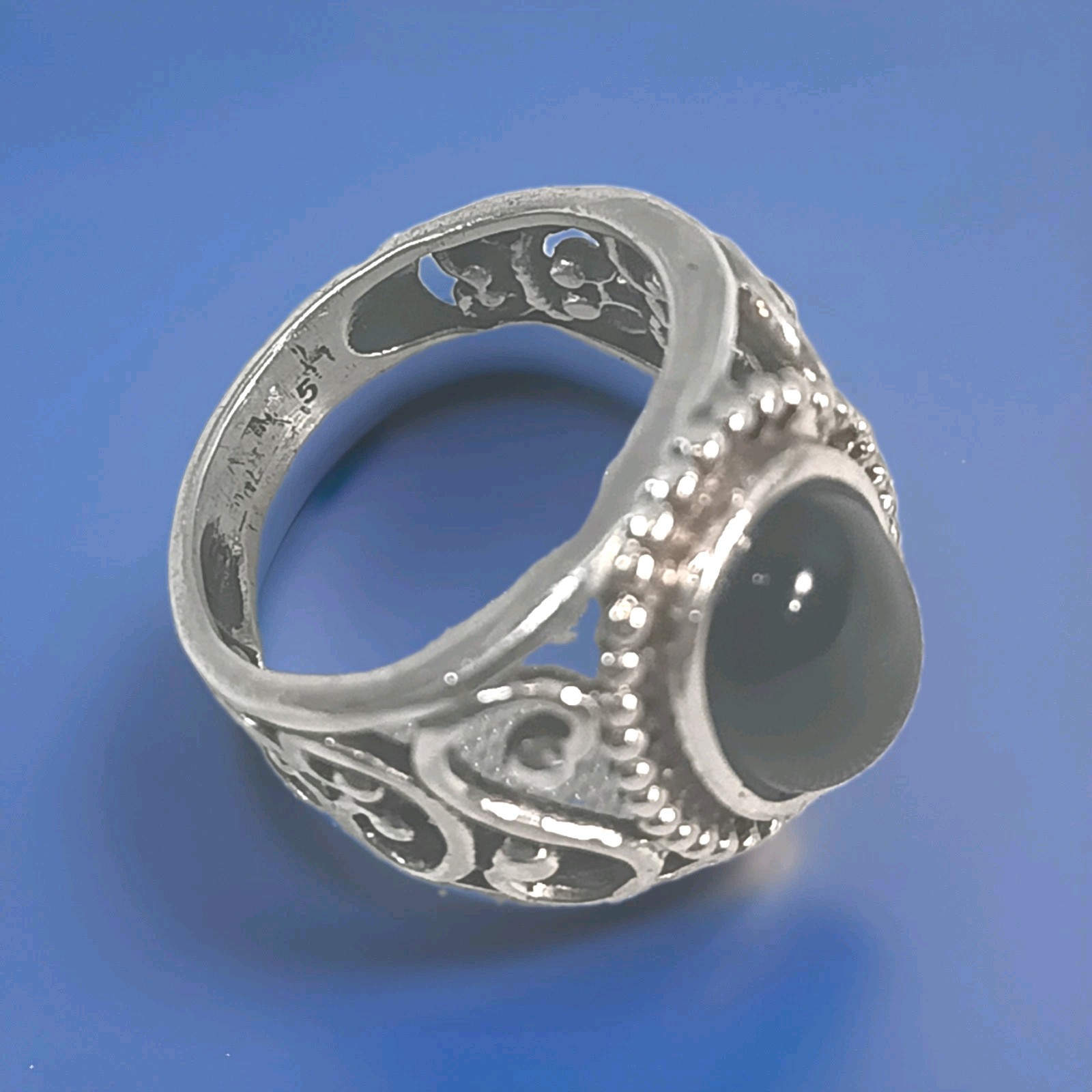 Vintage Signed RJ Sterling Silver 925 Black Onyx Filigree Statement Ring Size 5