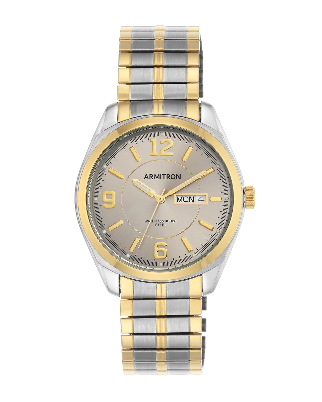 Armitron Men’s Day/Date Easy To Read Metal Expansion 39.5mm, Two Tone