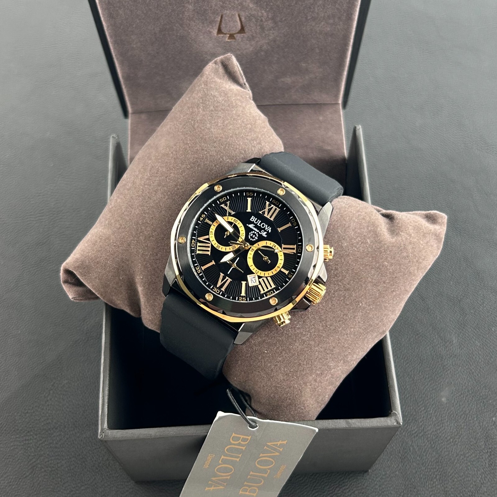 Bulova Marine Star Men’s Black Dial Black Rubber Strap 44mm Quartz Watch 98B278