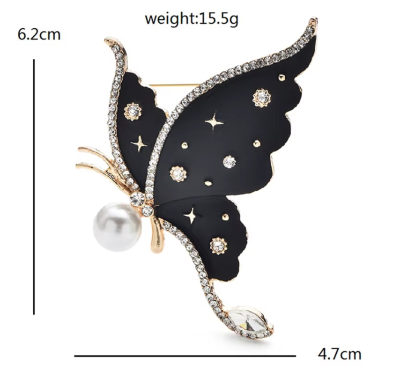 Vintage Style White Enamel Butterfly Brooch Gold Tone Crystal Rhinestone Pin