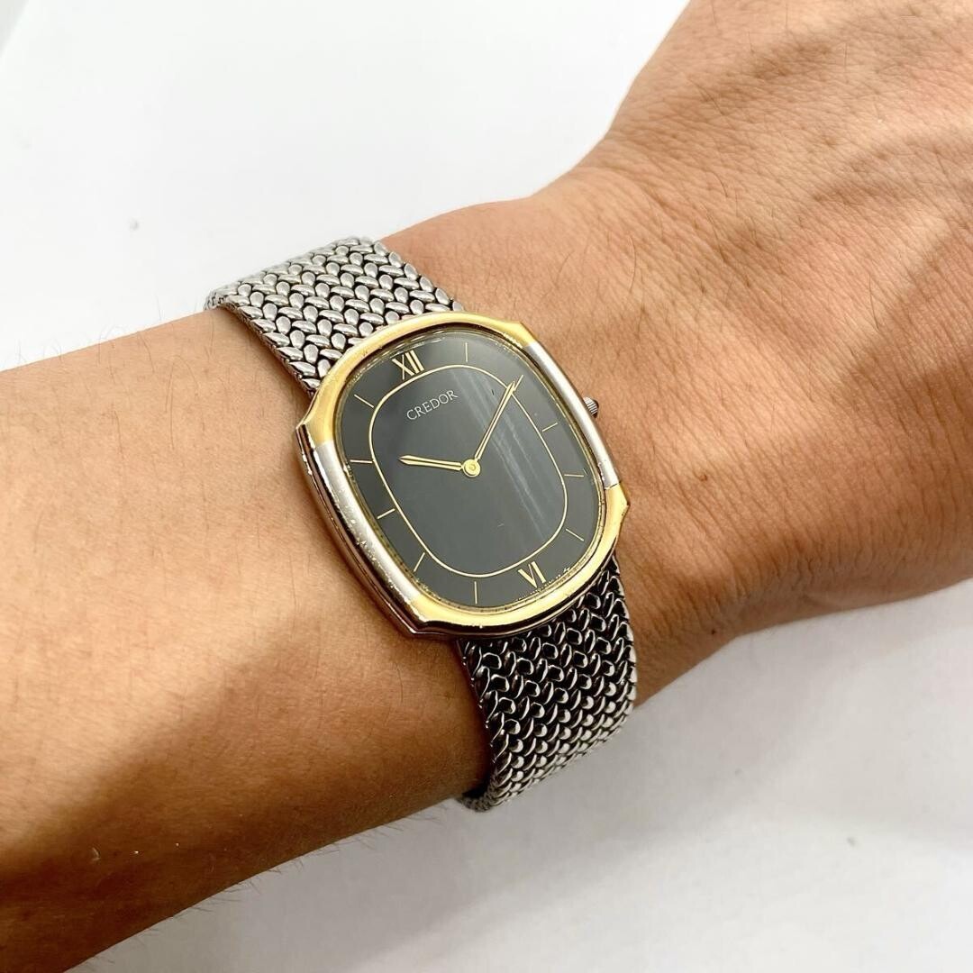 JUNK CREDOR Seiko 18K Gold Bezel Blue Sardonyx Dial Quartz 7770 5141 Not Running