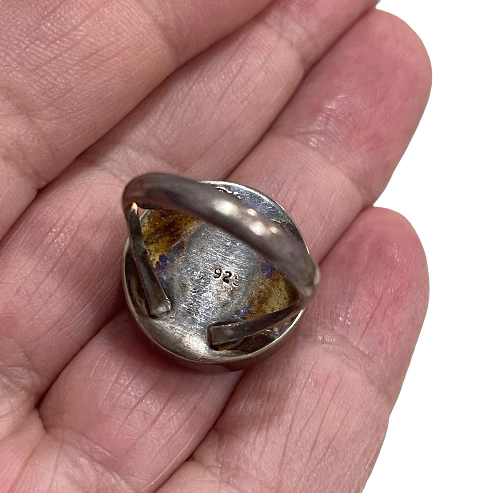 Dichroic Art Glass Ring Sterling Silver 925 Vtg Green Blue Ladies Sz 7.5 Sparkle