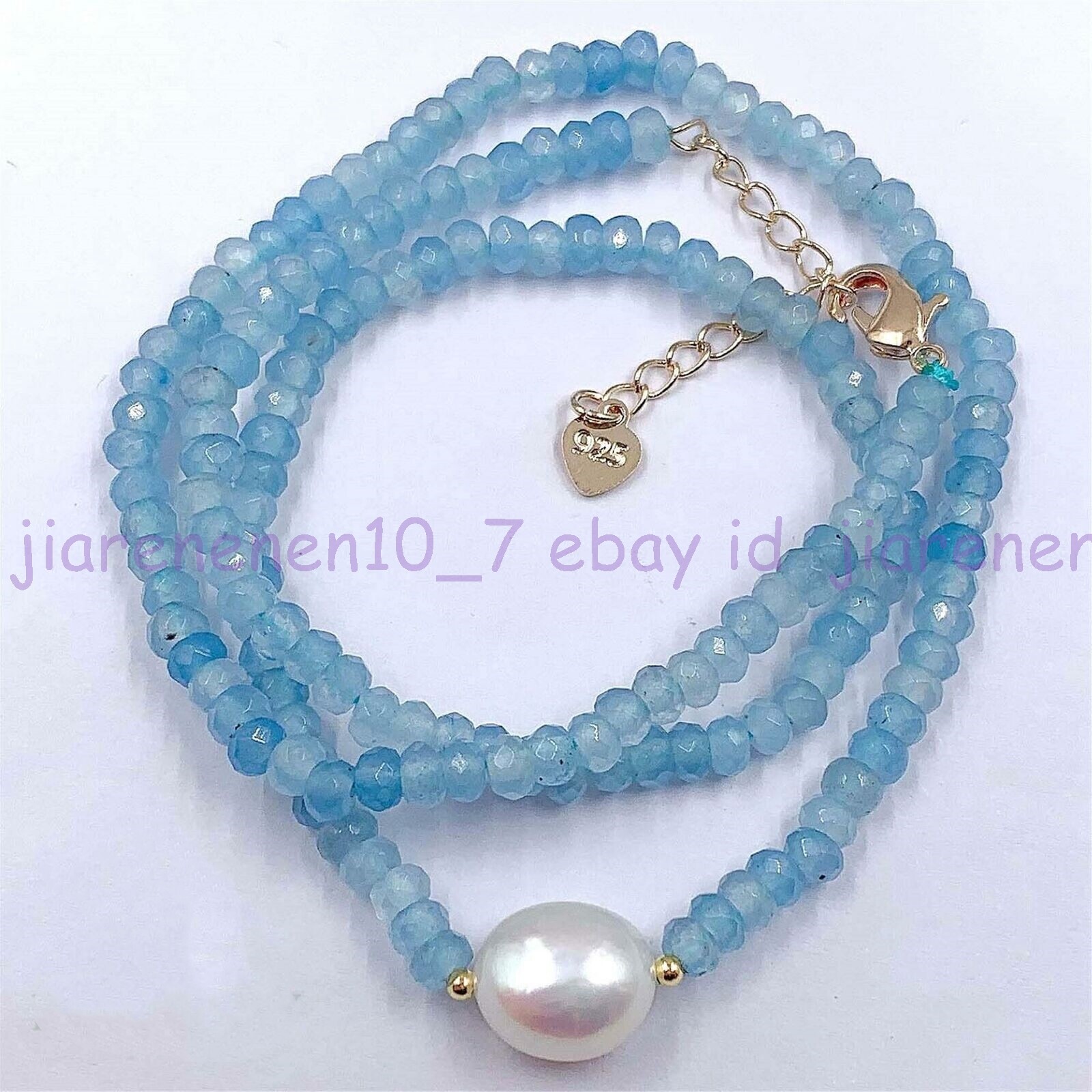 2x4mm Faceted Blue Aquamarine & 11-12mm White Baroque Pearl Necklace 18in Z2114