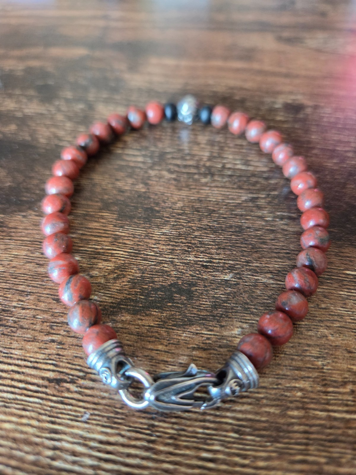 Henry Williams Beaded bracelet with Sterling silver and Red Sesame Jasper