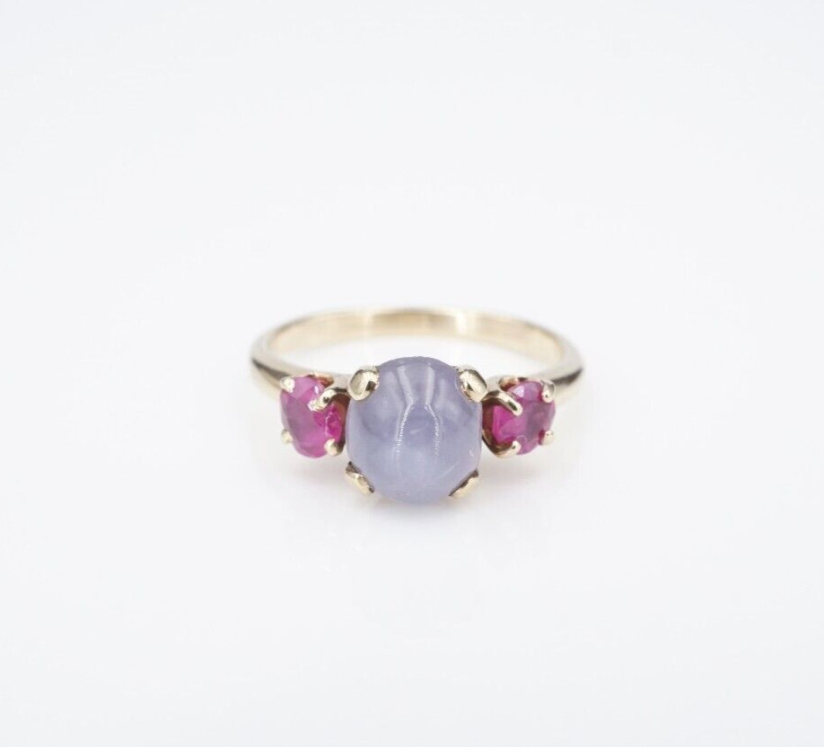 Natural Blue Star Sapphire Ruby Ring Cabochon Yellow Gold Size 6.5 Vtg RG4495