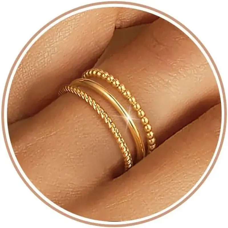 Women Non Tarnish Stackable 1.3mm Thin Ring 14K Gold Plated Dainty Ring Set.