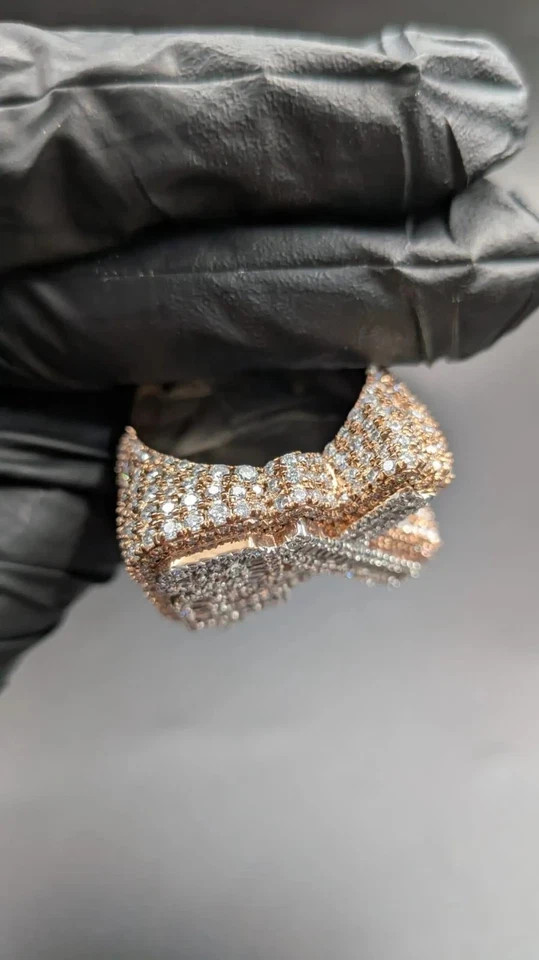 Custom Iced Out 2X Round Lab Created Diamond Number Ring 14K Rose Gold Plated