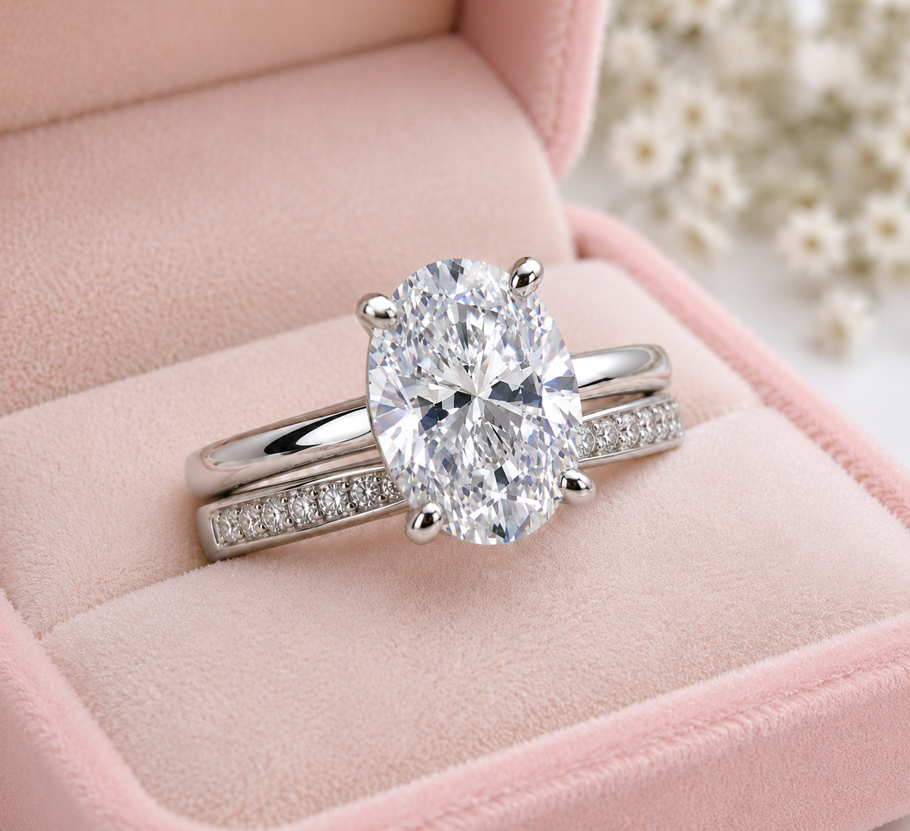 14K White Gold IGI Certified Lab Grown 2.25 Carat Oval Cut Diamond Ring Band Set