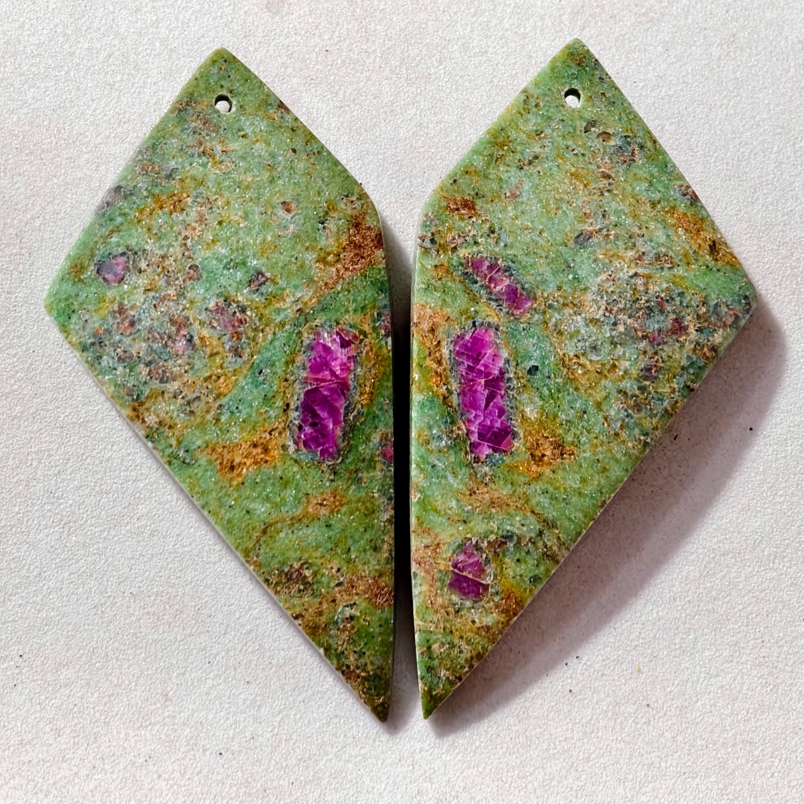 75 Cts Natural Ruby Fuchsite Drilled Pair Cabochon Gemstone 49.5 X 24.7 MM