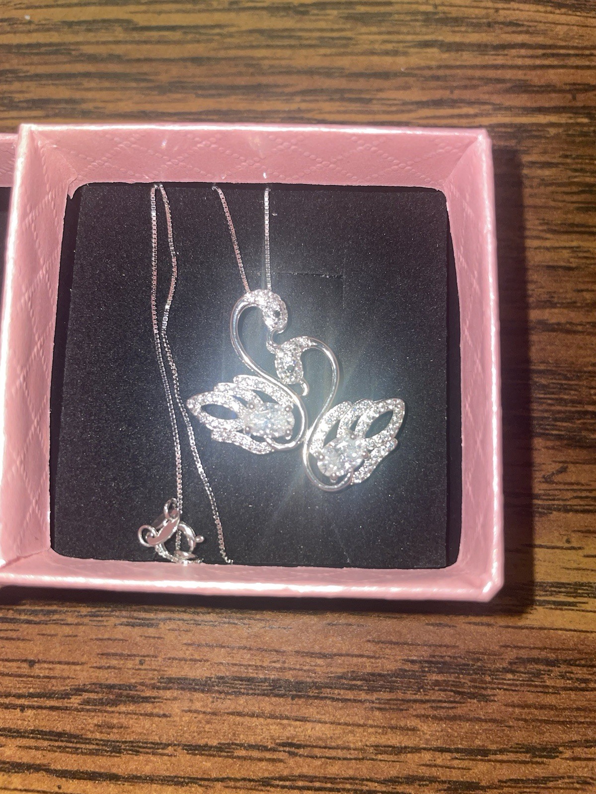 925 Sterling Silver Necklace With Double Swans 1.0 Ct Moissanite Diamond