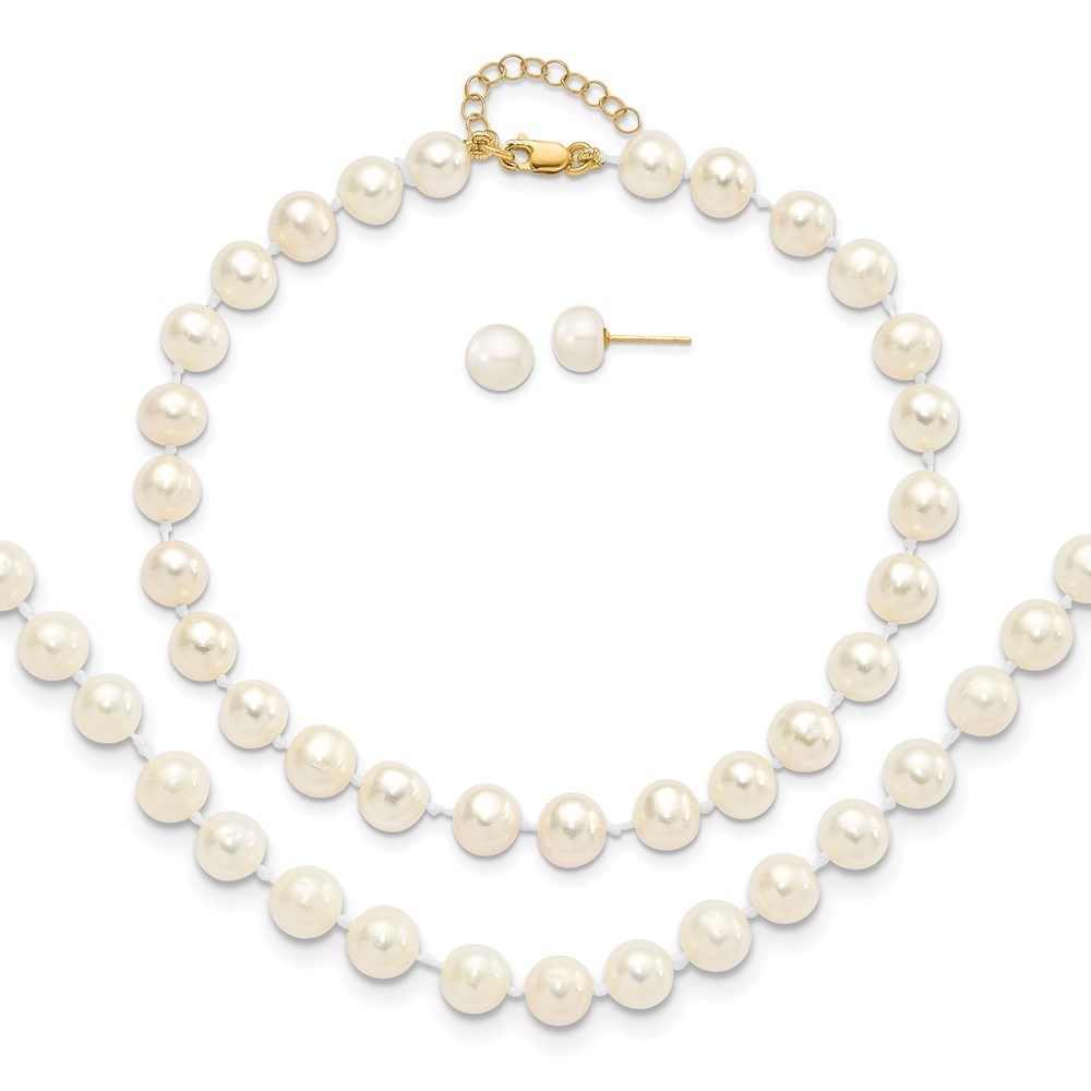14k Yellow Gold 6-7mm White Round Freshwater Cultured Pearl 7.25 inch 1 Extender