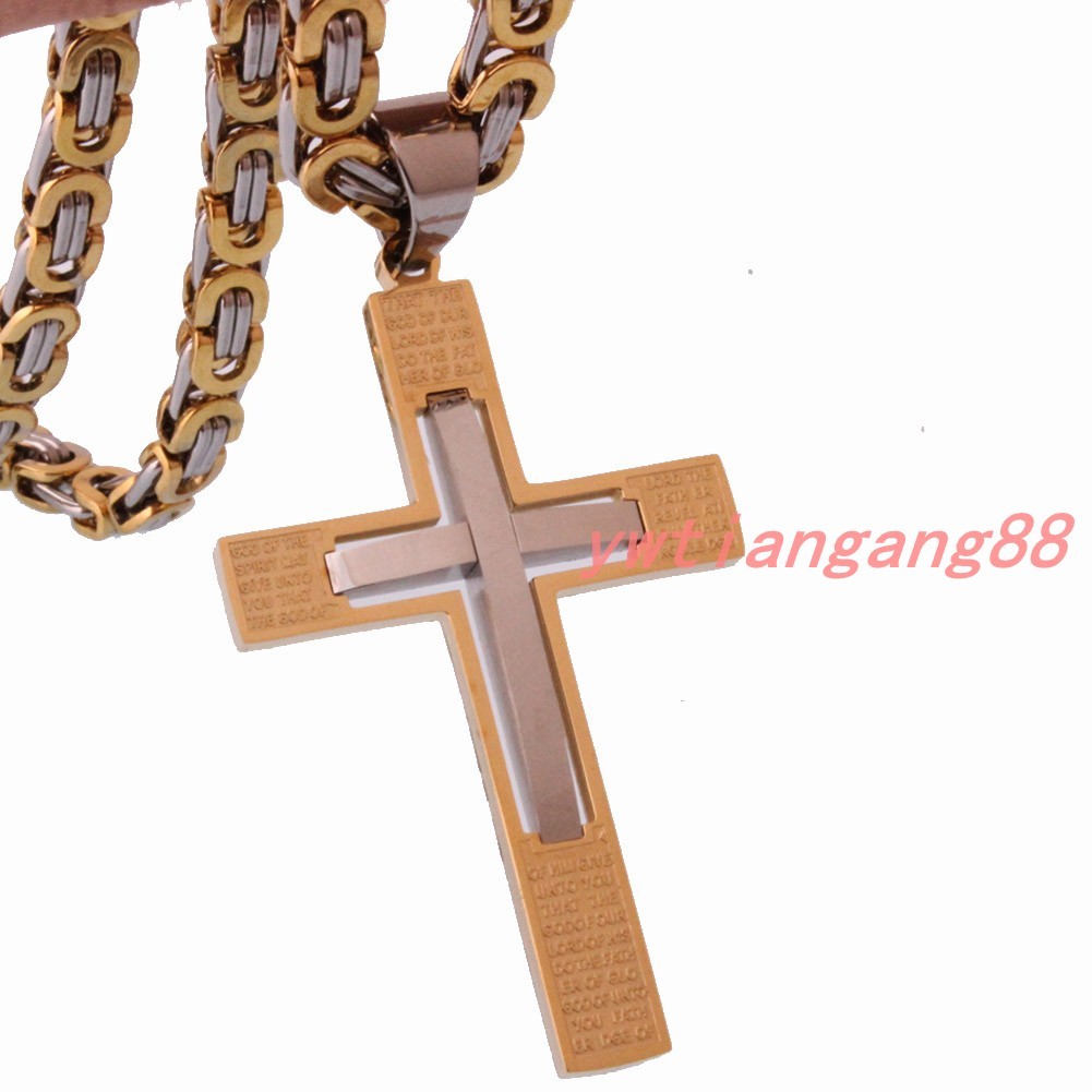 MEN Chain Byzantine Black Gold Silver Stainless Steel Cross Pendant Necklace Hot