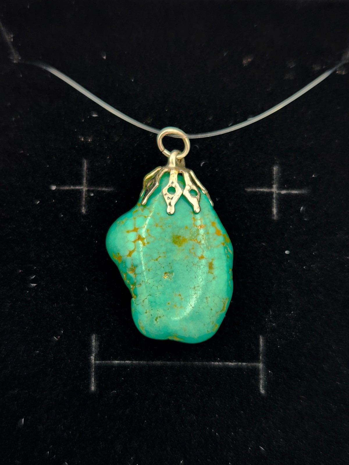 Simple Natural Inclusion Green Turquoise Stone Pendant 3.5gram 1″H x 3/4″W x 7mm
