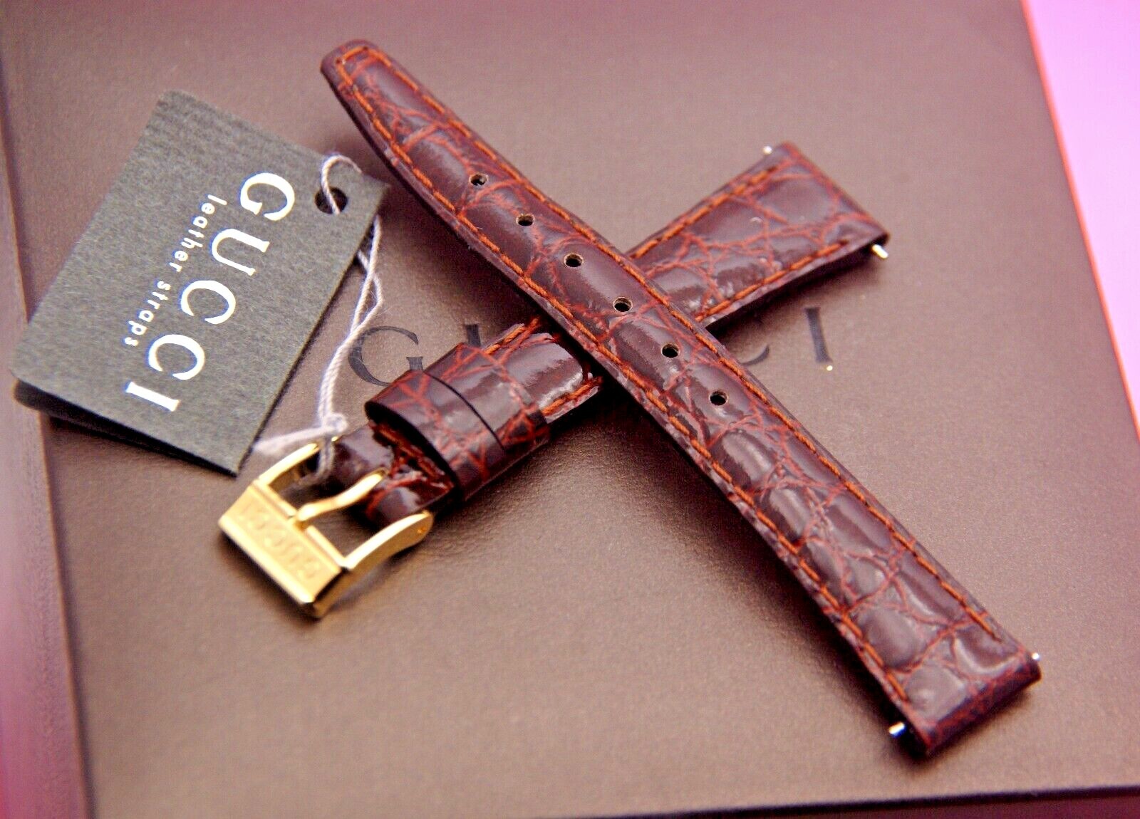 New Gucci 13 MM Burgundy Genuine Leather Watch Band – (13.106S)