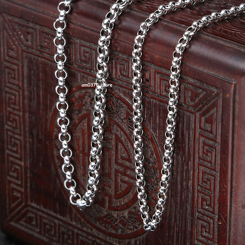 Real S925 Sterling Silver Necklace Women Men 3mm/4mm Rolo Chain Link 18 to 31inL