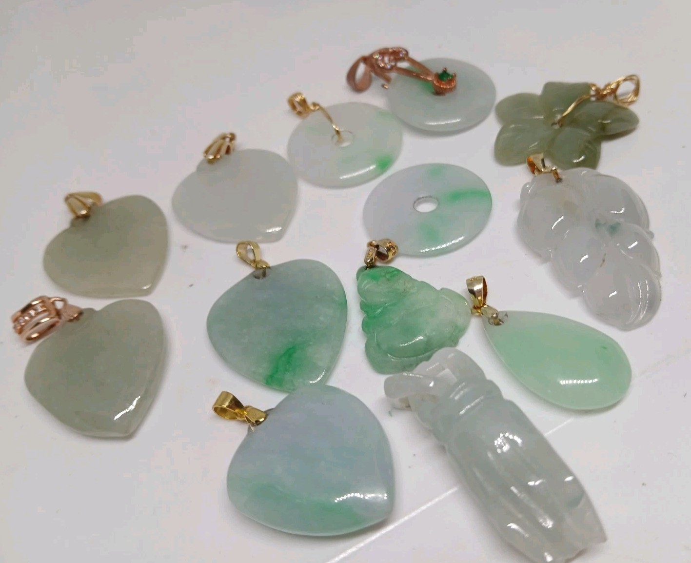 Vtg Lot Grade A Genuine Jade Jadeist Burma green Icy Emerald Pdnts 13pcs
