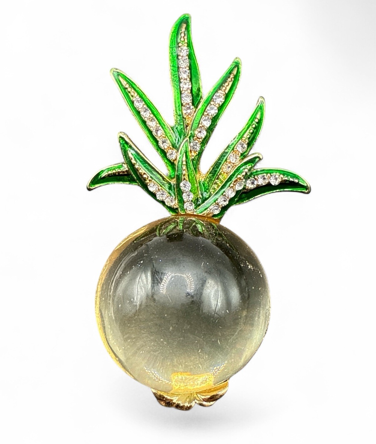 Pineapple Yellow Green Rhinestone Brooch Pin J26