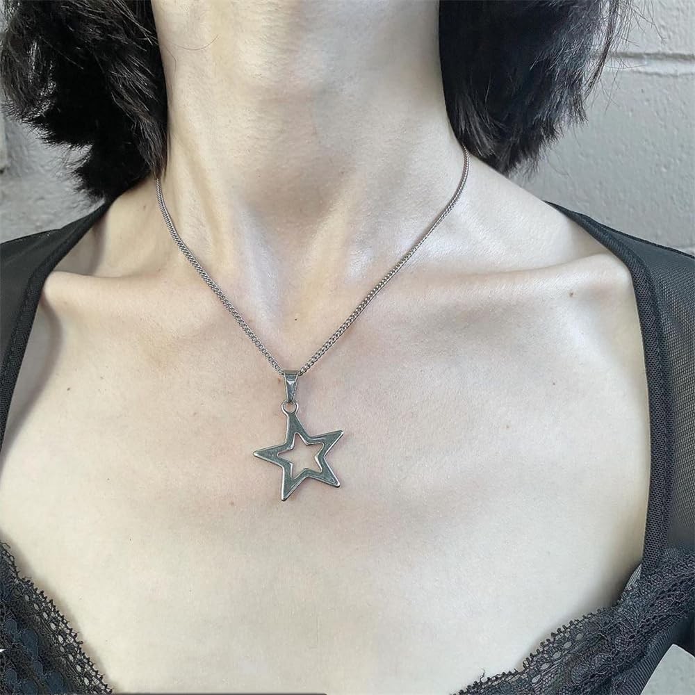 NewZenro Dainty Hollow Star Simple Choker Necklace for 18.5 inches, silver