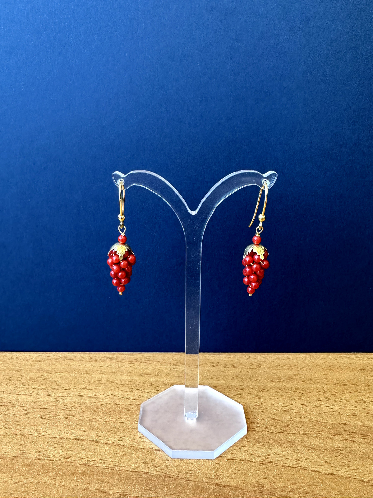 Real Natural Mediterranean Red Coral 925 Silver Cluster Earrings
