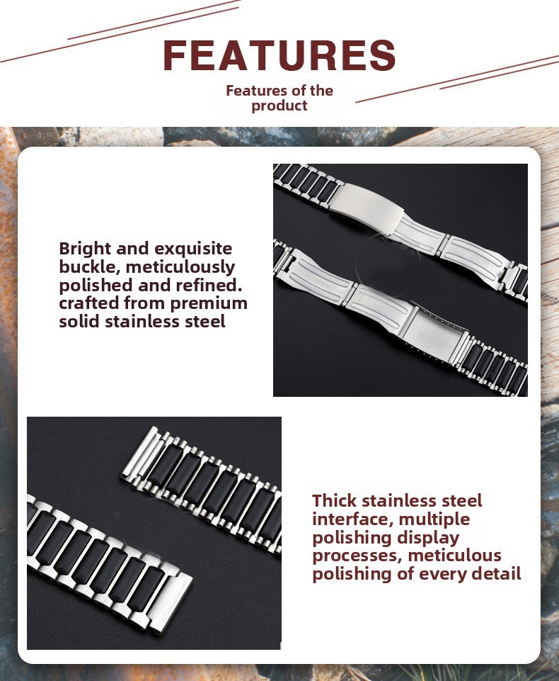 For Casio A159W-N1 A158 A168 Etro Square-link Stainless Steel Rubber Watch Strap