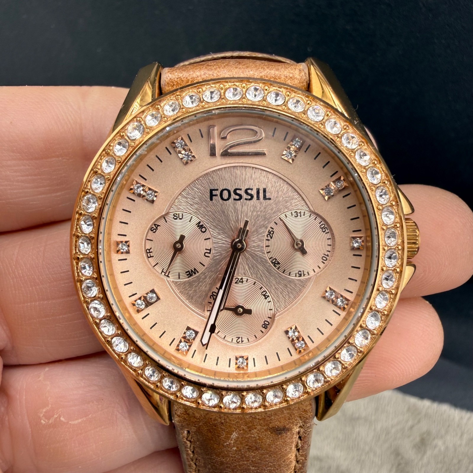Vintage Fossil Watch Riley Women’s Rose Gold Tone UNTESTED