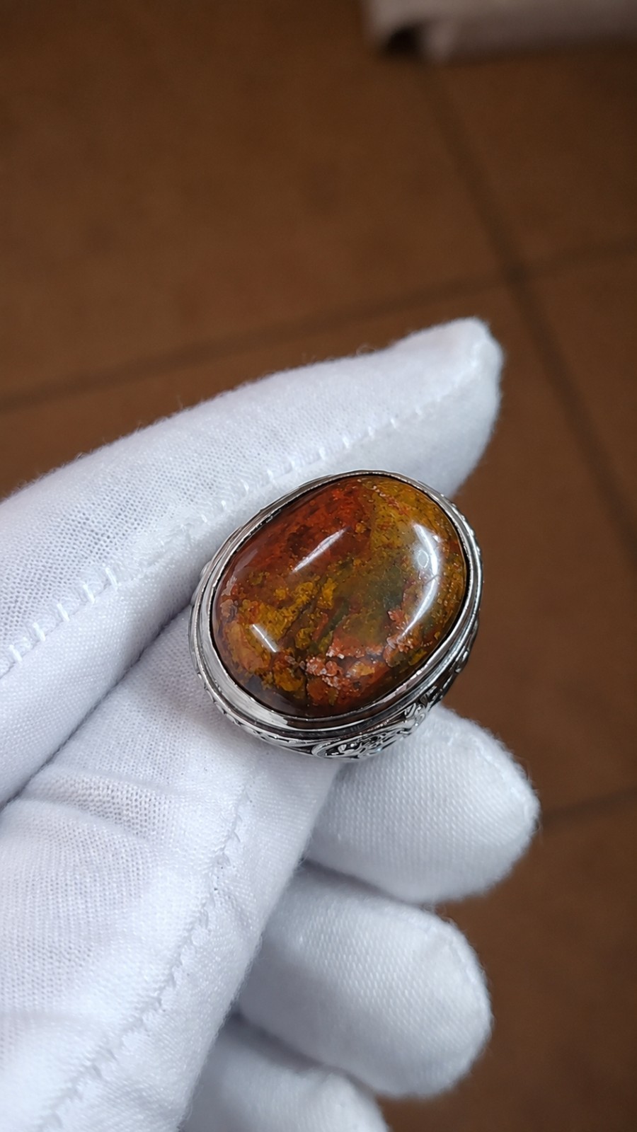 Natural Multicolor Pancawarna Agate With Alpaka Chrome Ring