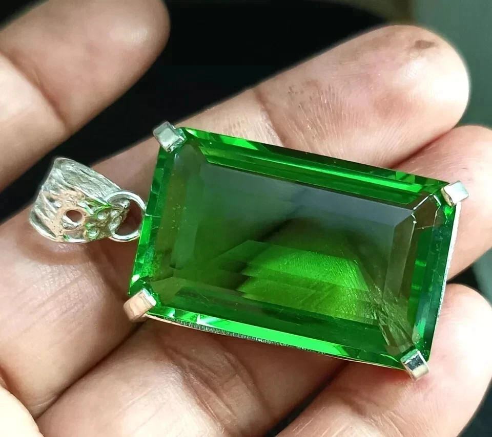 95 Ct+ Natural Certified Green Topaz 925 Solid Silver Pendant Loose Gemstone