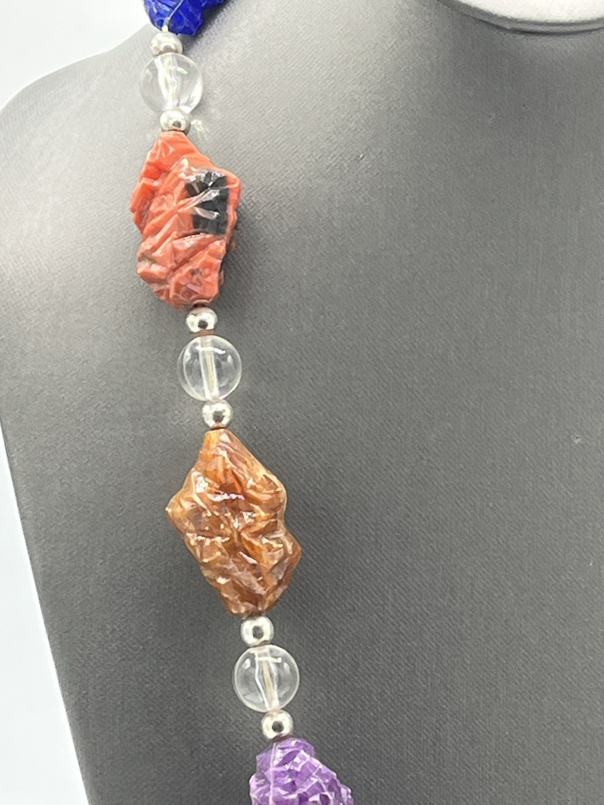 Vintage Lucite Acrylic Plastic Fantastic Nugget Necklace Silver-tone 27”