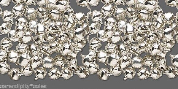 100 Tiny SILVER Steel Metal JINGLE BELL Beads Charms 6mm w/ Loop Little/no noise
